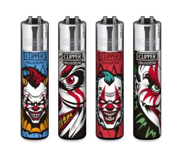 Clipper CLASSIC Large – Lovely Clowns 4er Set mit vier Clown-Illustrationen; nachfüllbar, Softflame, Stopfhilfe.